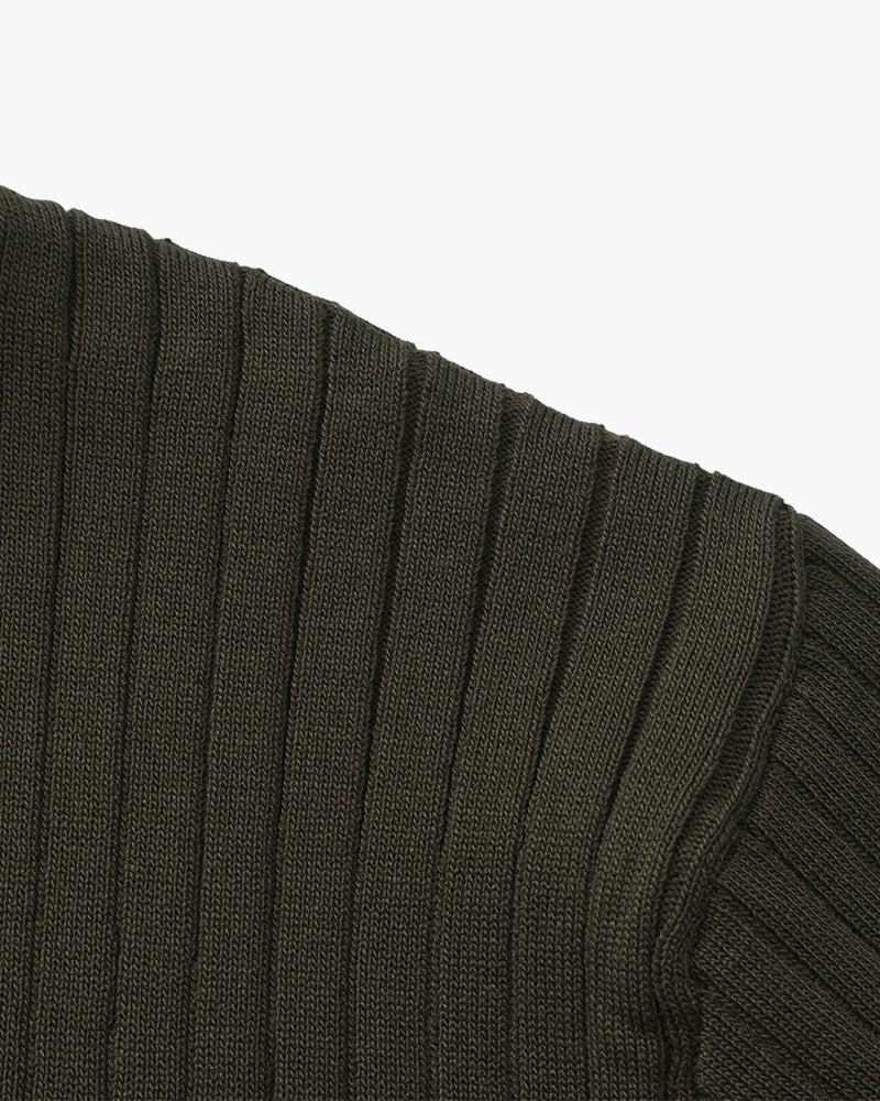 Men’s Ribbed Short Sleeve Polo Shirt with Open Collar