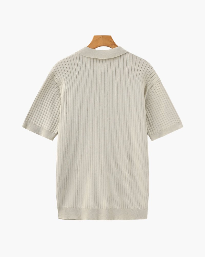 Men’s Ribbed Short Sleeve Polo Shirt with Open Collar