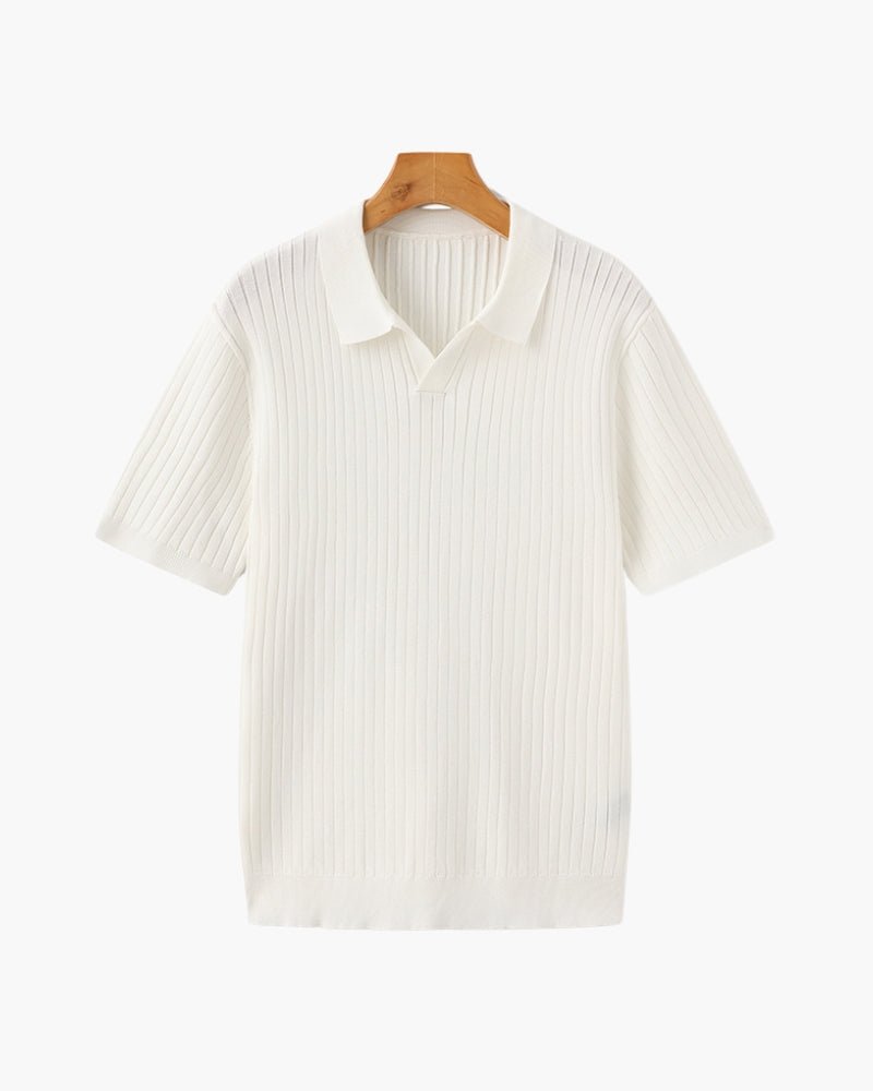 Men’s Ribbed Short Sleeve Polo Shirt with Open Collar