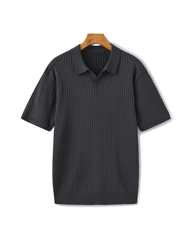 Men’s Ribbed Short Sleeve Polo Shirt with Open Collar