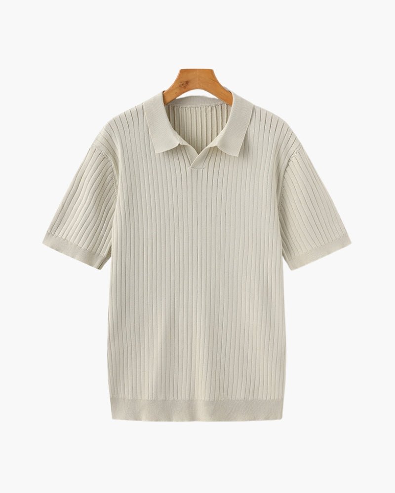 Men’s Ribbed Short Sleeve Polo Shirt with Open Collar