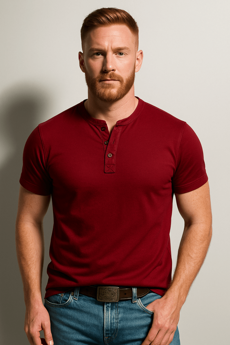 Men’s Short Sleeve Henley Shirt with Button Placket