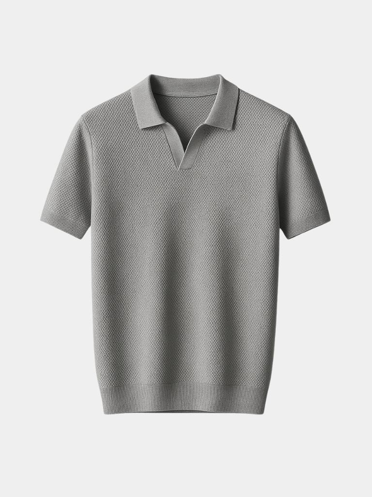 Men’s Short Sleeve Knit Polo Shirt with Collar and Ribbed Hem