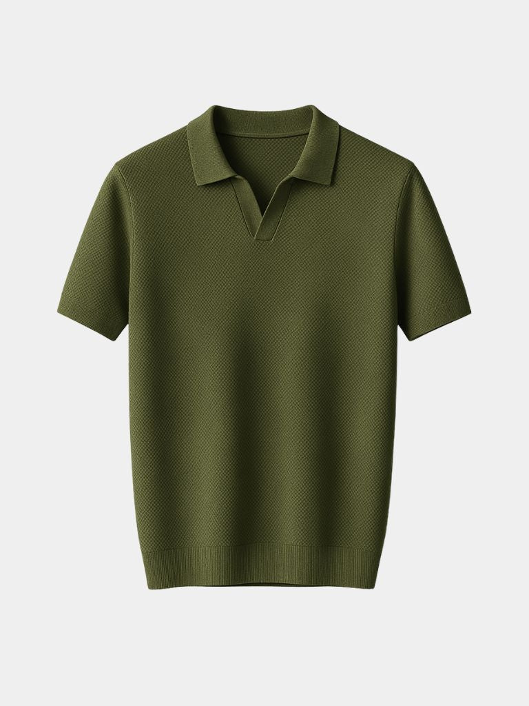 Men’s Short Sleeve Knit Polo Shirt with Collar and Ribbed Hem