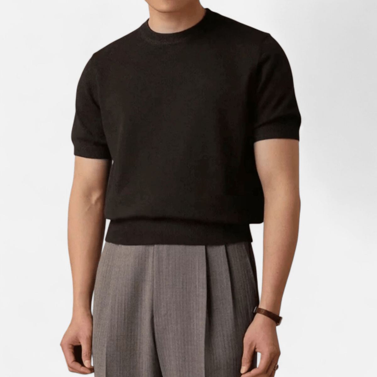 Men’s Short Sleeve Knit T-Shirt with Crew Neck, Ribbed Hem, and Clean Solid Finish for Casual Wear