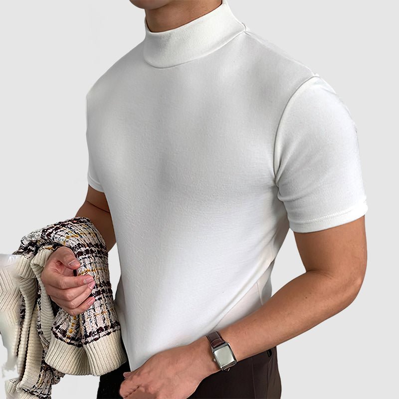 Men’s Short Sleeve Mock Neck Top with Fitted Silhouette