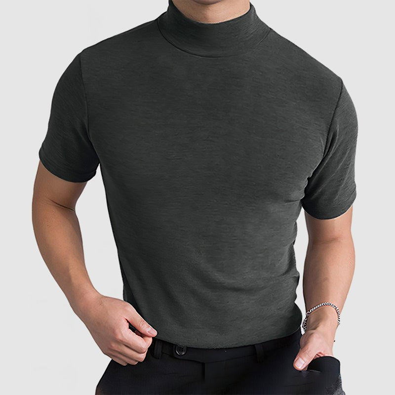 Men’s Short Sleeve Mock Neck Top with Fitted Silhouette
