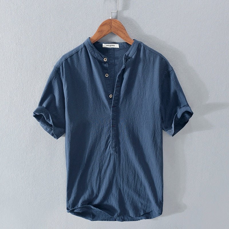 Men’s Short Sleeve Open - Neck Linen Summer Shirt – Relaxed Lightweight Silhouette