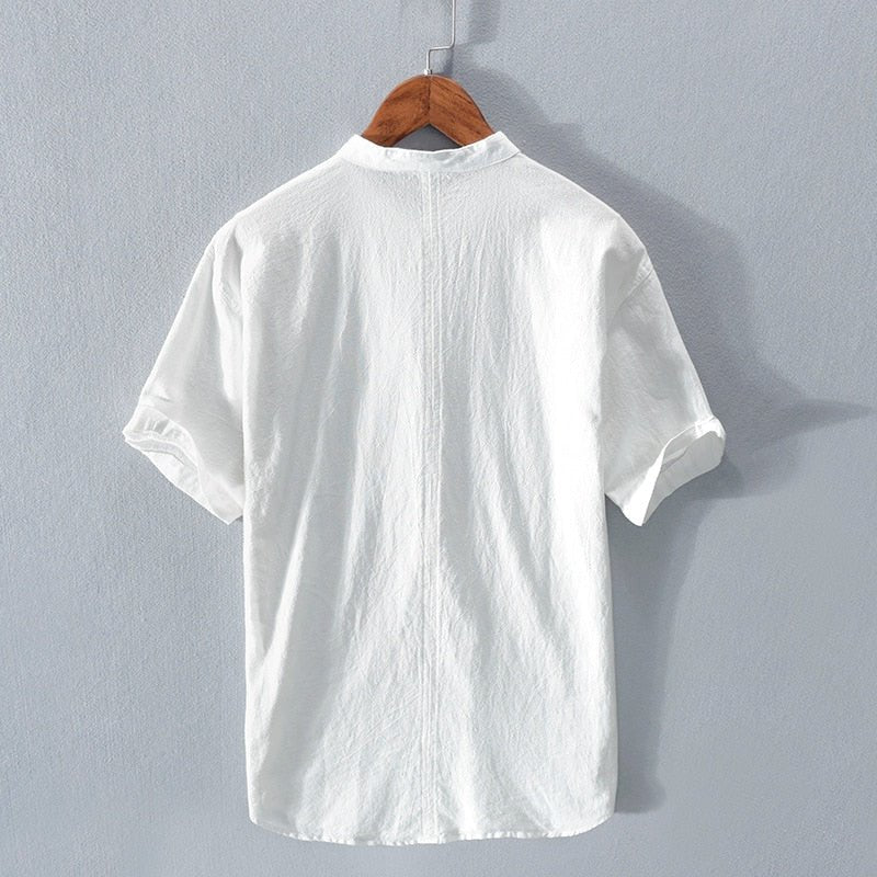 Men’s Short Sleeve Open - Neck Linen Summer Shirt – Relaxed Lightweight Silhouette