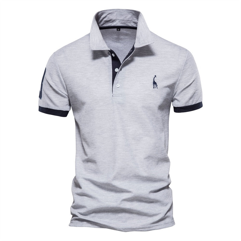 Men’s Short Sleeve Polo Shirt with Button Placket and Ribbed Collar