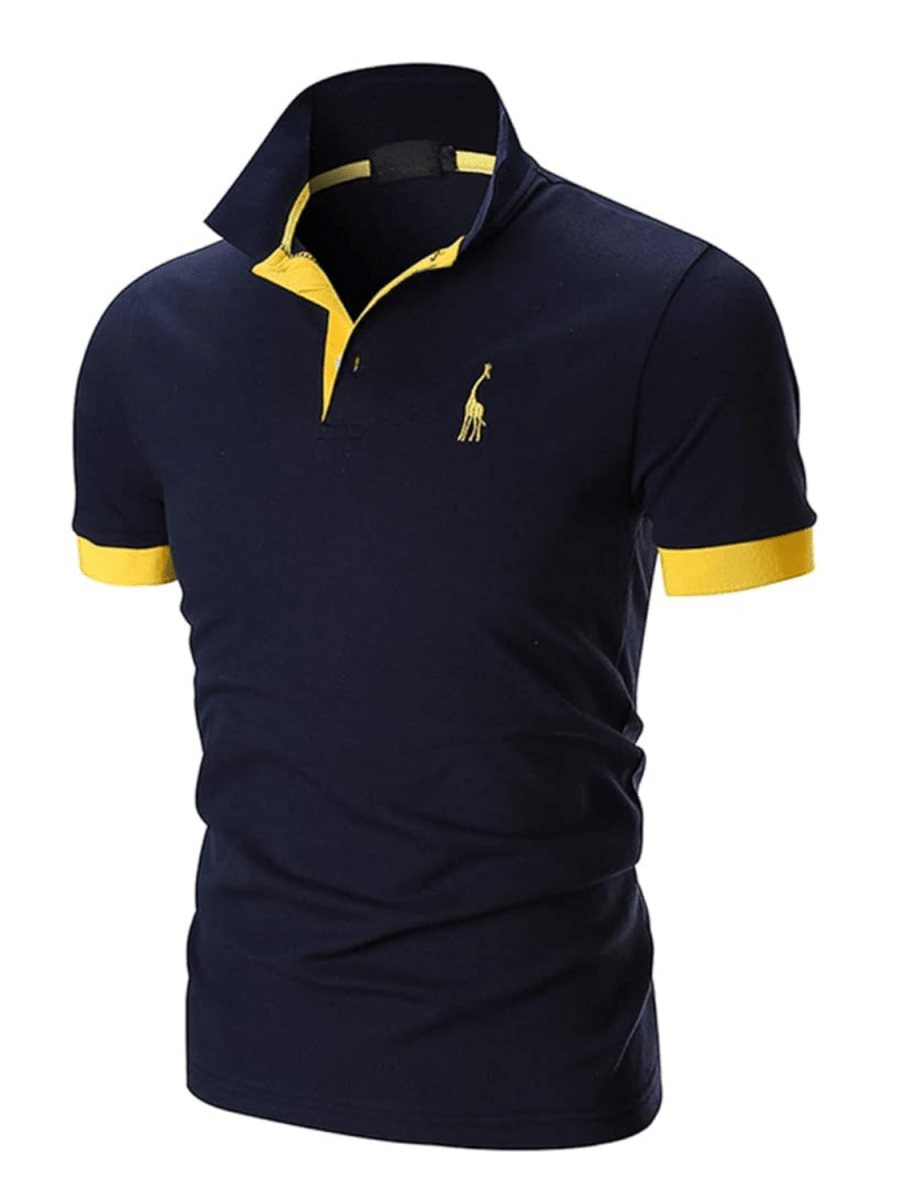 Men’s Short Sleeve Polo Shirt with Button Placket and Ribbed Collar
