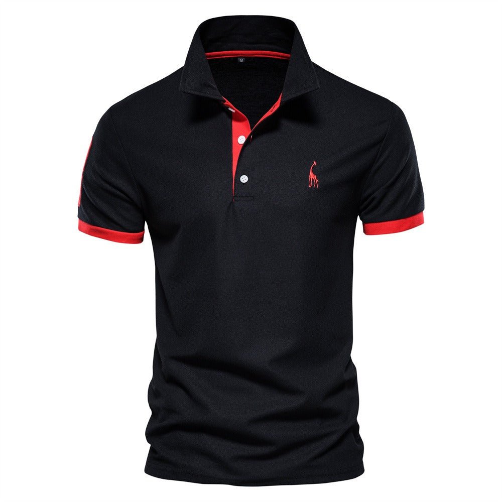Men’s Short Sleeve Polo Shirt with Button Placket and Ribbed Collar