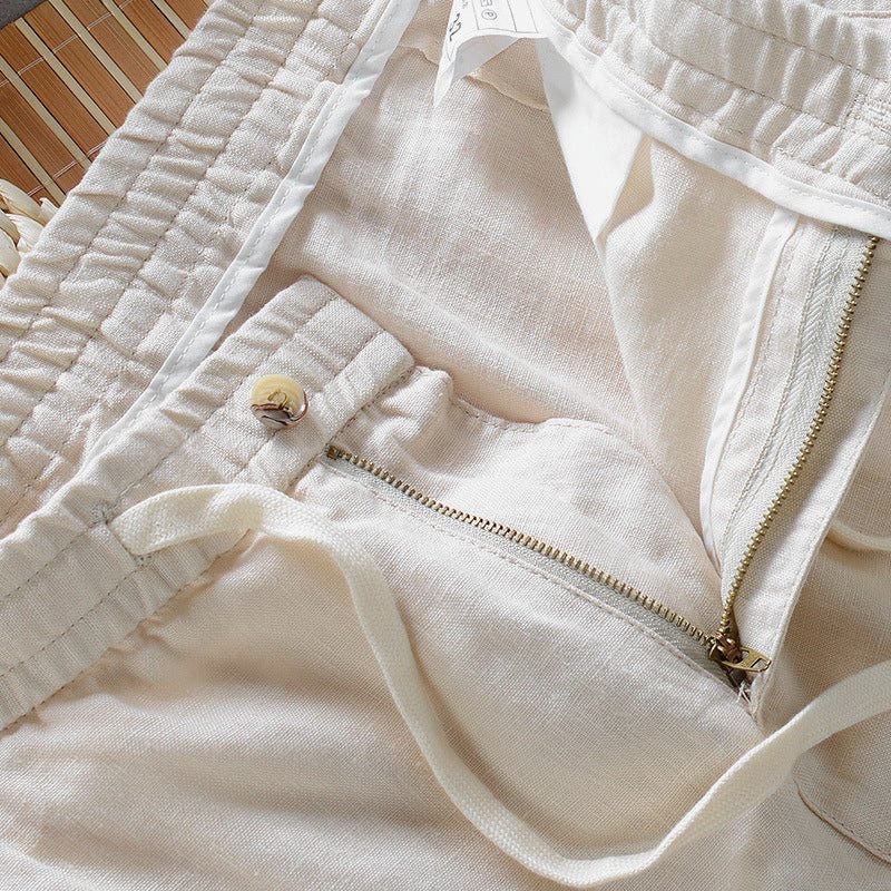 Men’s Straight Leg Linen Pants with Elastic Waistband and Drawstring Closure
