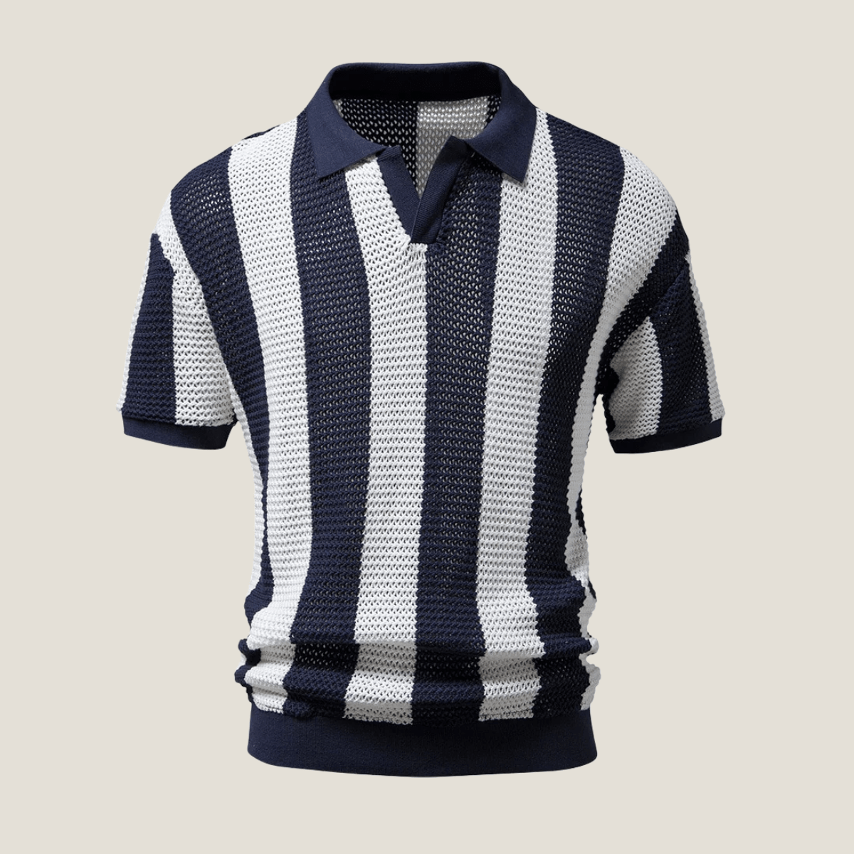 Men’s Striped Short Sleeve Polo Shirt – Classic Textured Knit Style