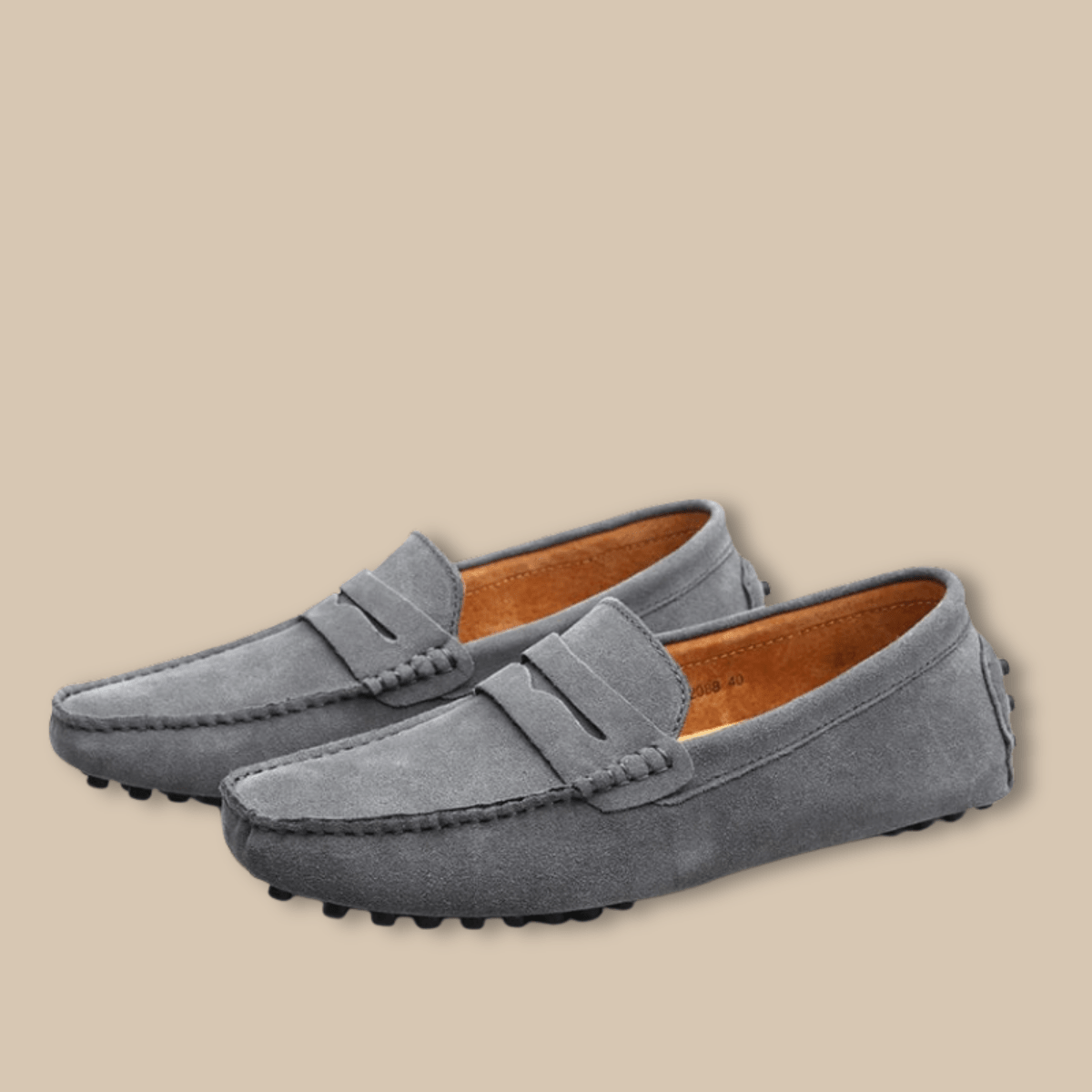 Men’s Suede Slip - On Loafers with Penny Strap and Moc Toe Stitching