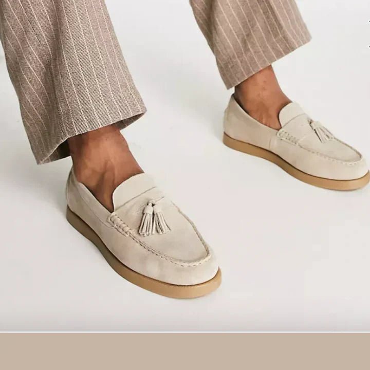 Men’s Suede Slip - On Loafers with Tassel Detail and Flat Sole