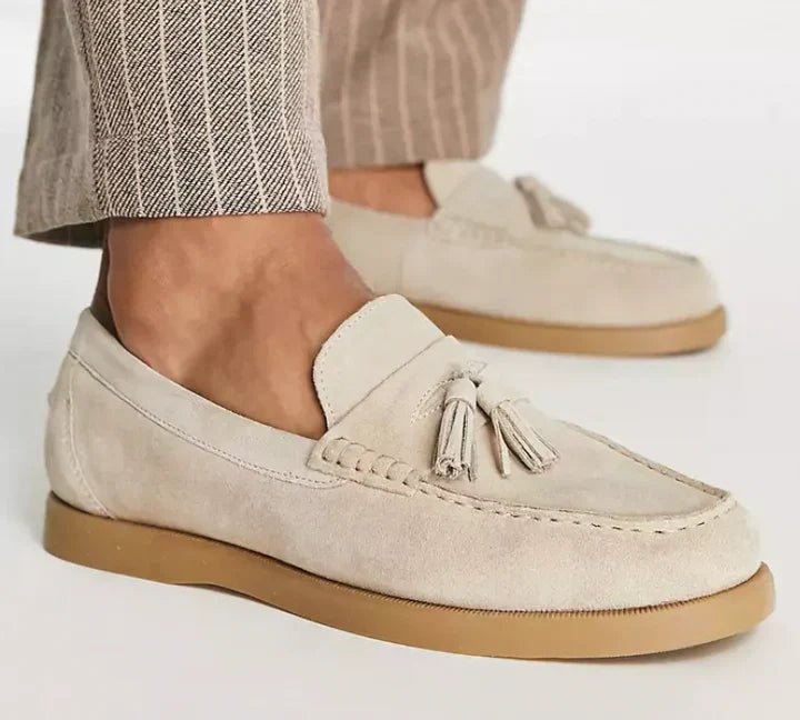 Men’s Suede Slip - On Loafers with Tassel Detail and Flat Sole