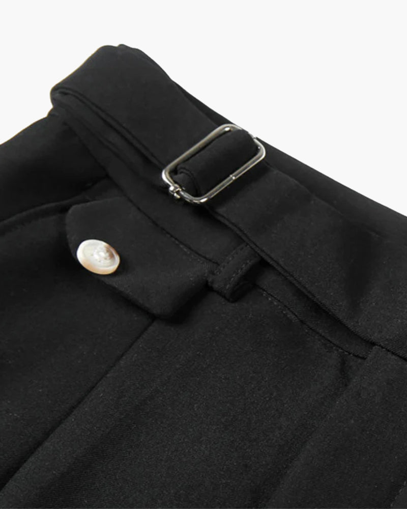 Men’s Tailored Knee - Length Shorts with Front Pleats and Waist Buckle Detail