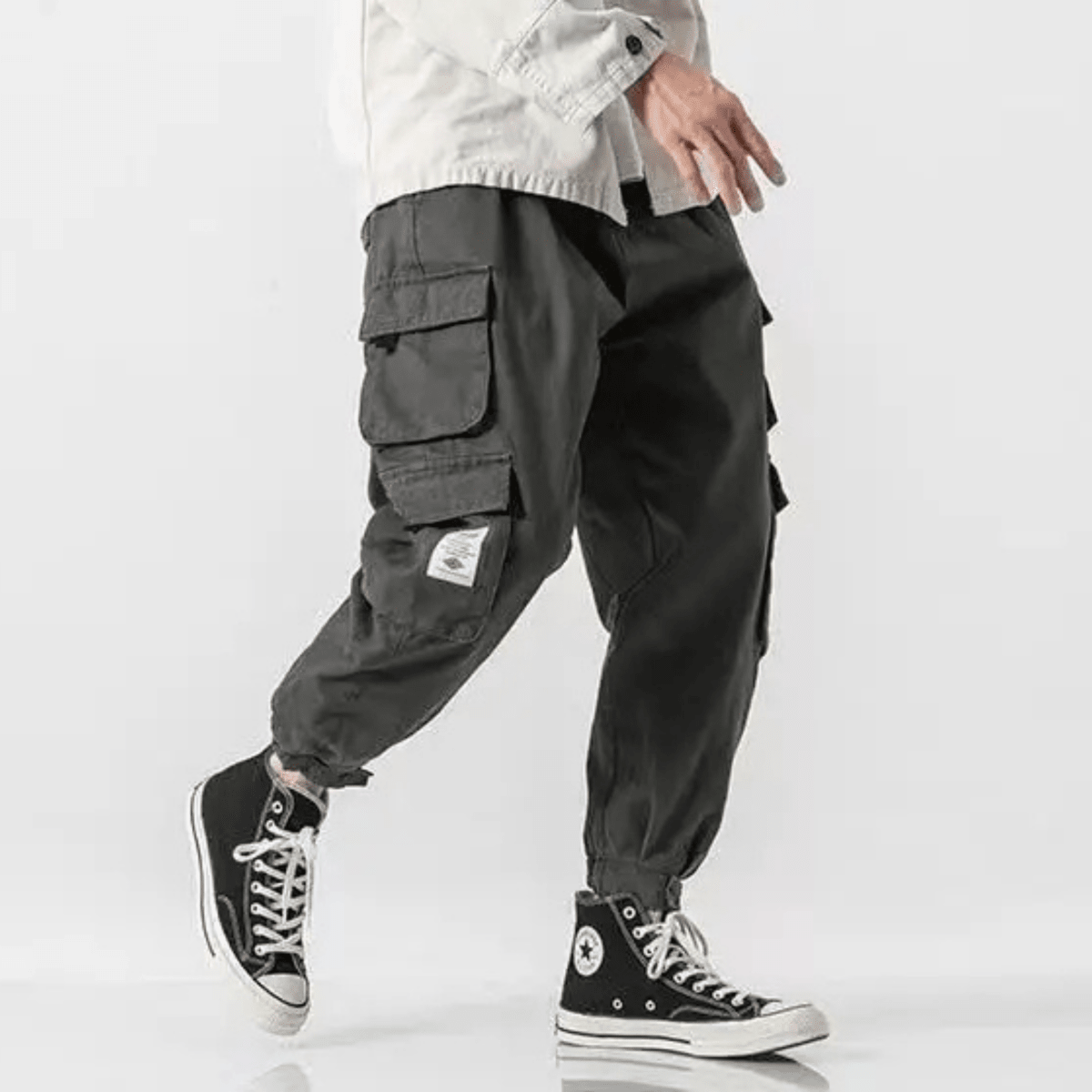 Men's Tapered Cargo Pants with Multiple Pockets - Elastic Cuffs