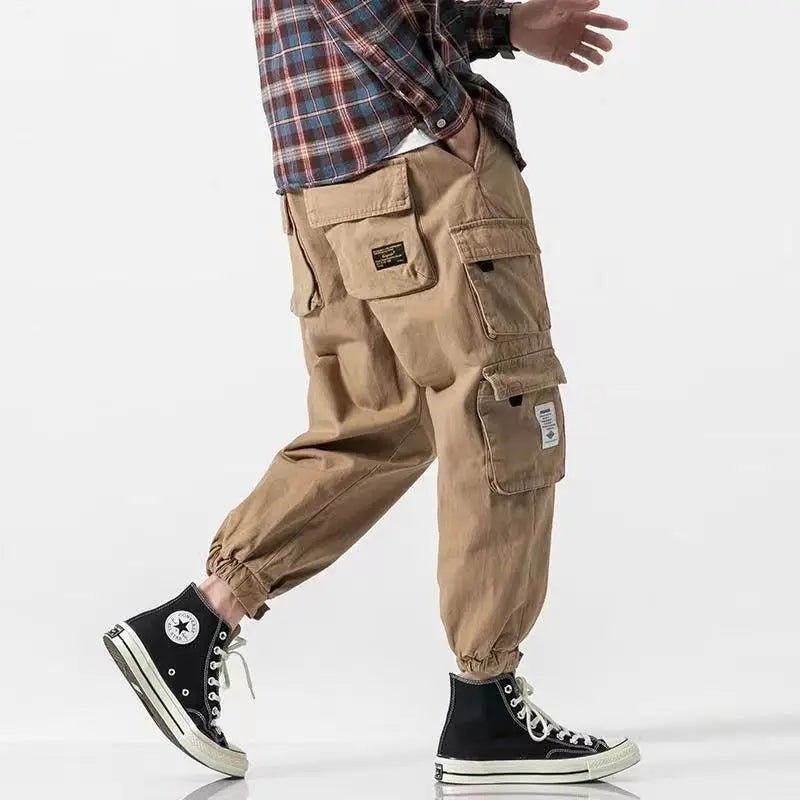 Men's Tapered Cargo Pants with Multiple Pockets - Elastic Cuffs