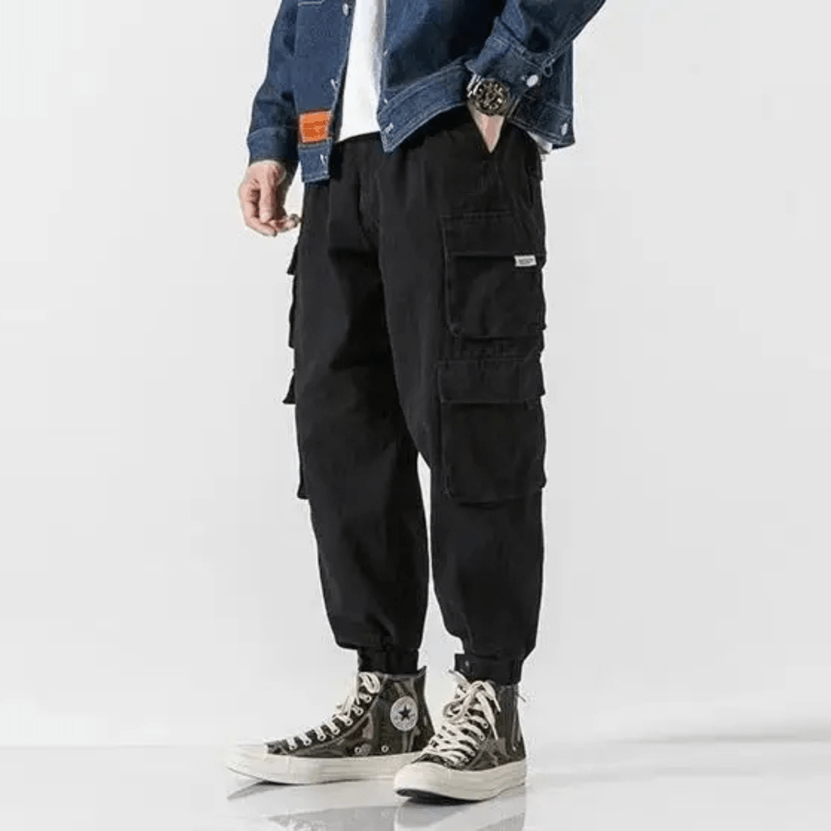 Men's Tapered Cargo Pants with Multiple Pockets - Elastic Cuffs