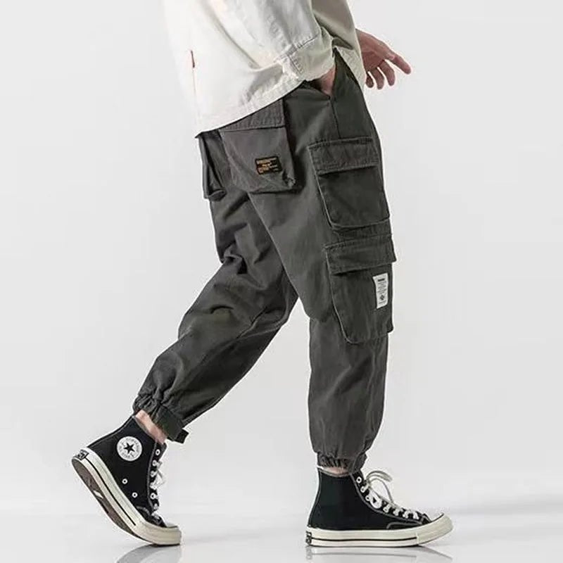 Men's Tapered Cargo Pants with Multiple Pockets - Elastic Cuffs