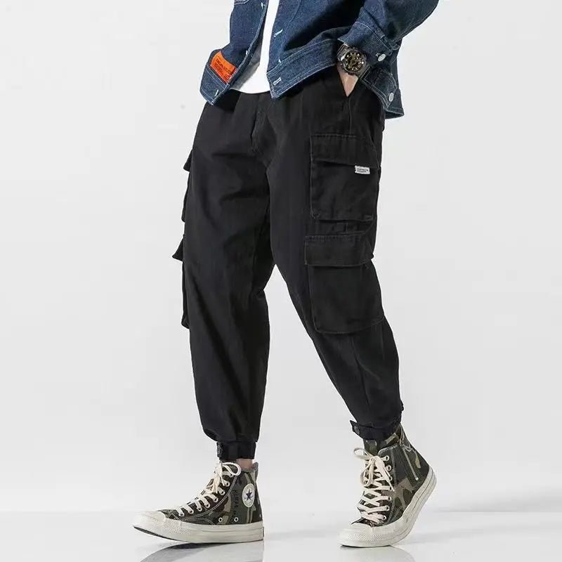 Men's Tapered Cargo Pants with Multiple Pockets - Elastic Cuffs