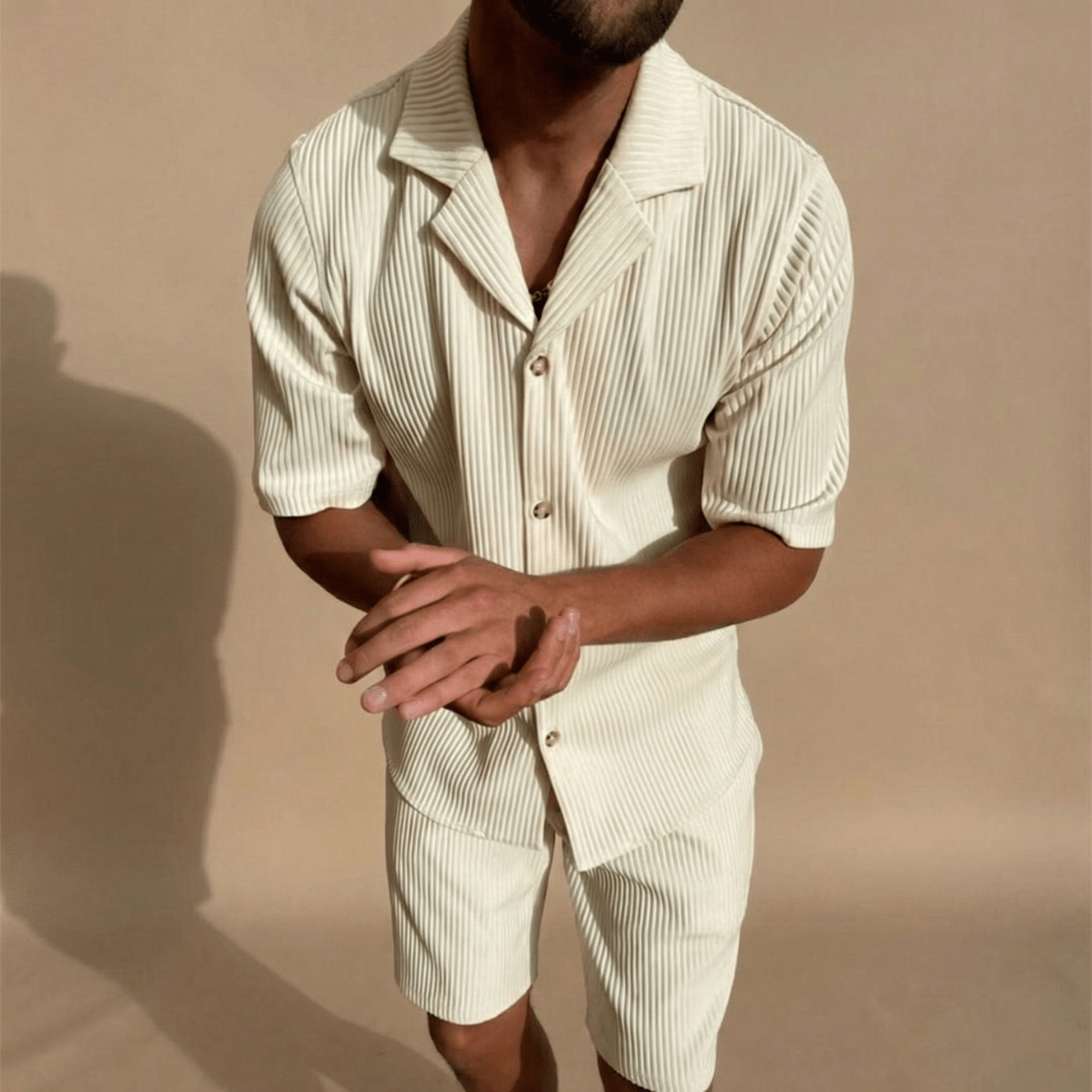 Men’s Two - Piece Set with Short Sleeve Button - Up Shirt and Matching Shorts