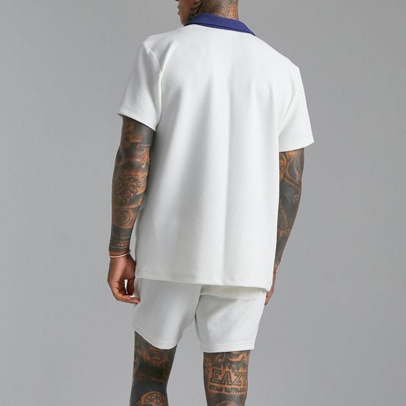 Men’s Two - Piece Summer Short Set – Short Sleeve Button - Through Shirt and Relaxed Drawstring Shorts