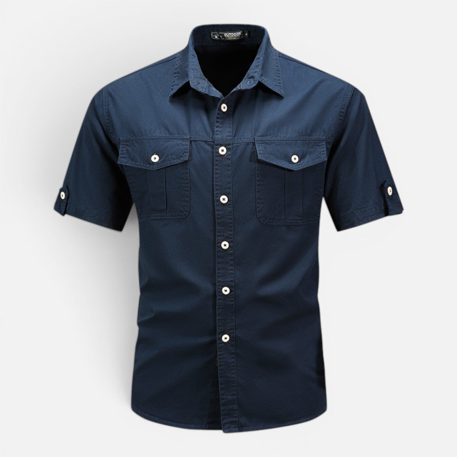 Men's Short Sleeve Utility Shirt - Dual Chest Pockets Roll-Up Tabs