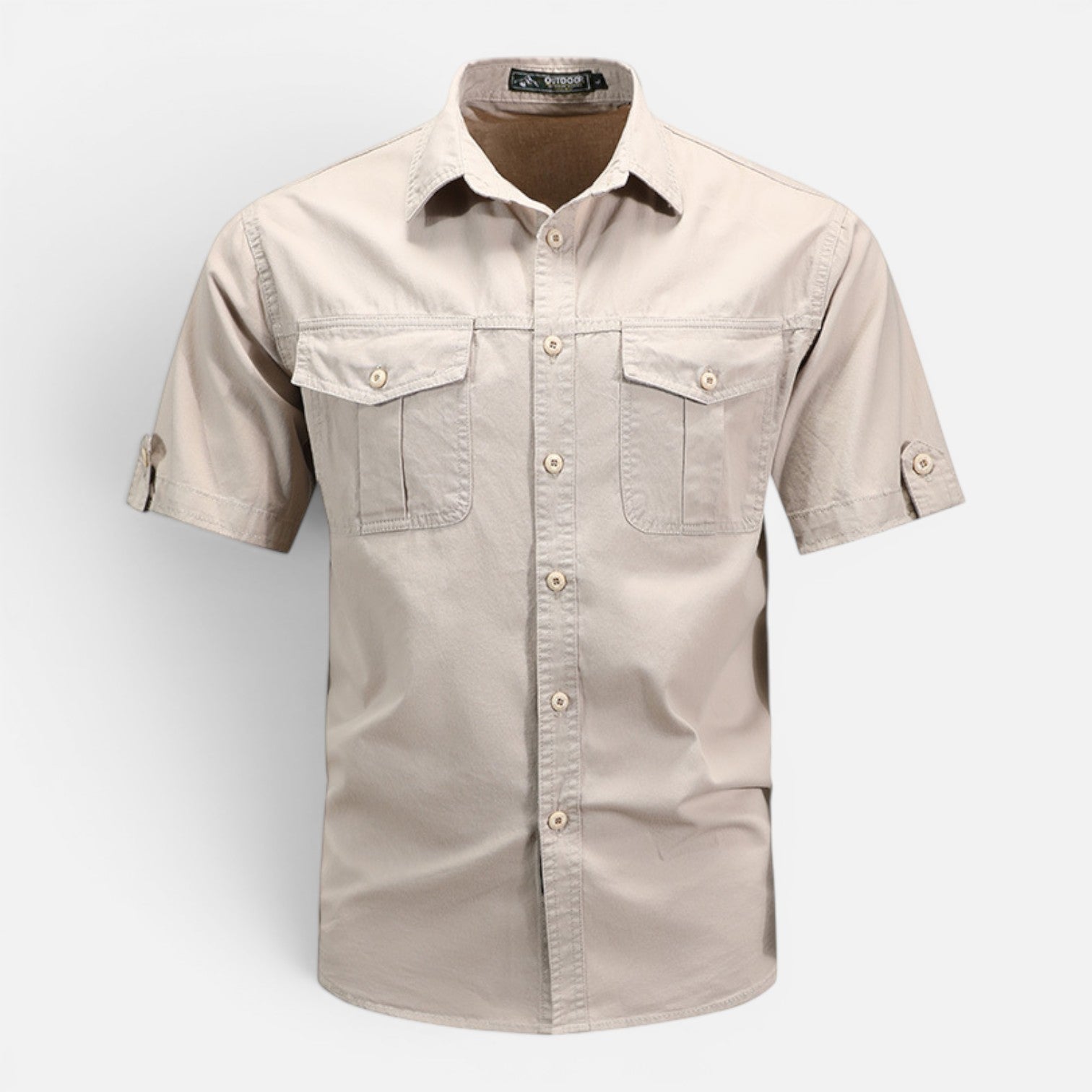 Men's Short Sleeve Utility Shirt - Dual Chest Pockets Roll-Up Tabs