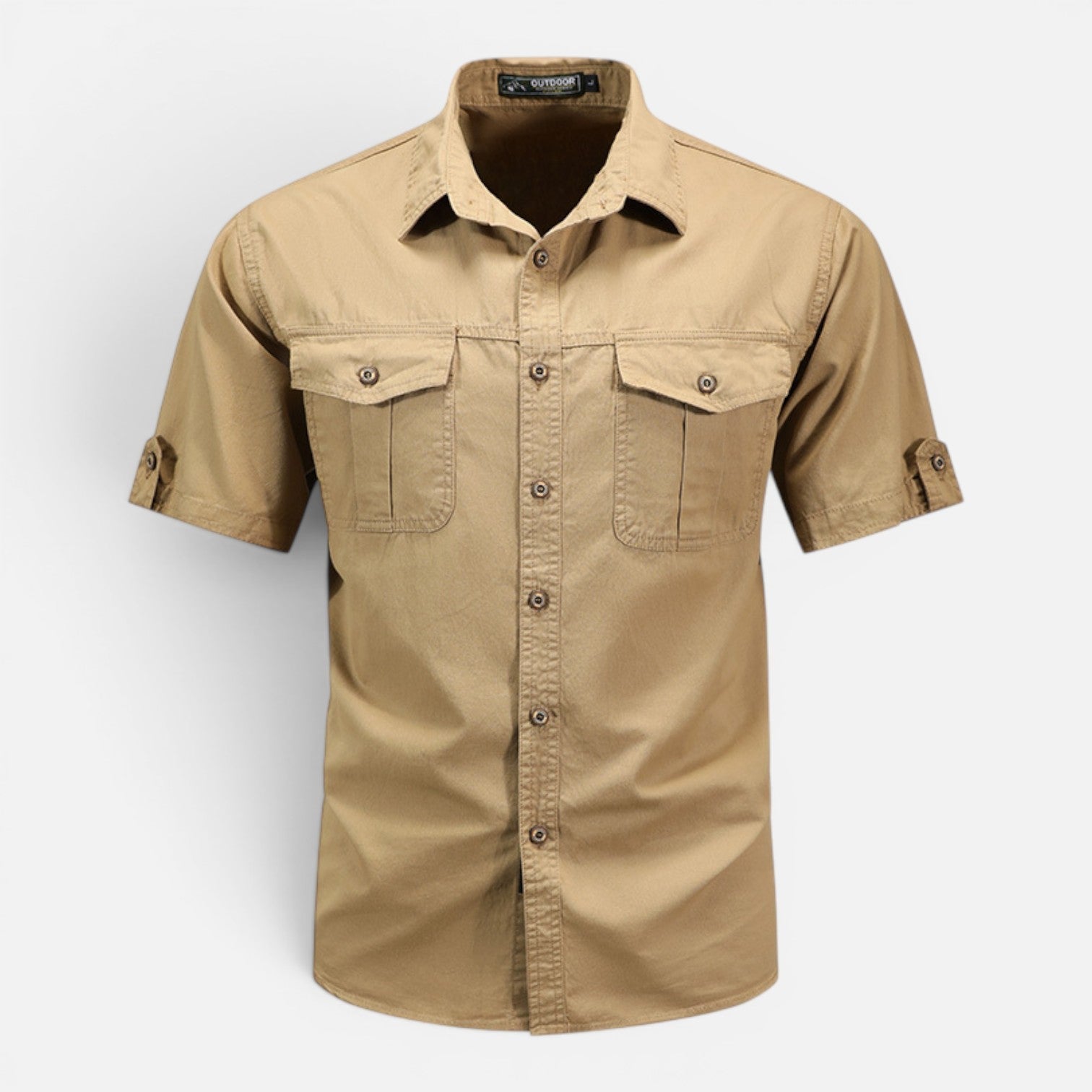 Men's Short Sleeve Utility Shirt - Dual Chest Pockets Roll-Up Tabs