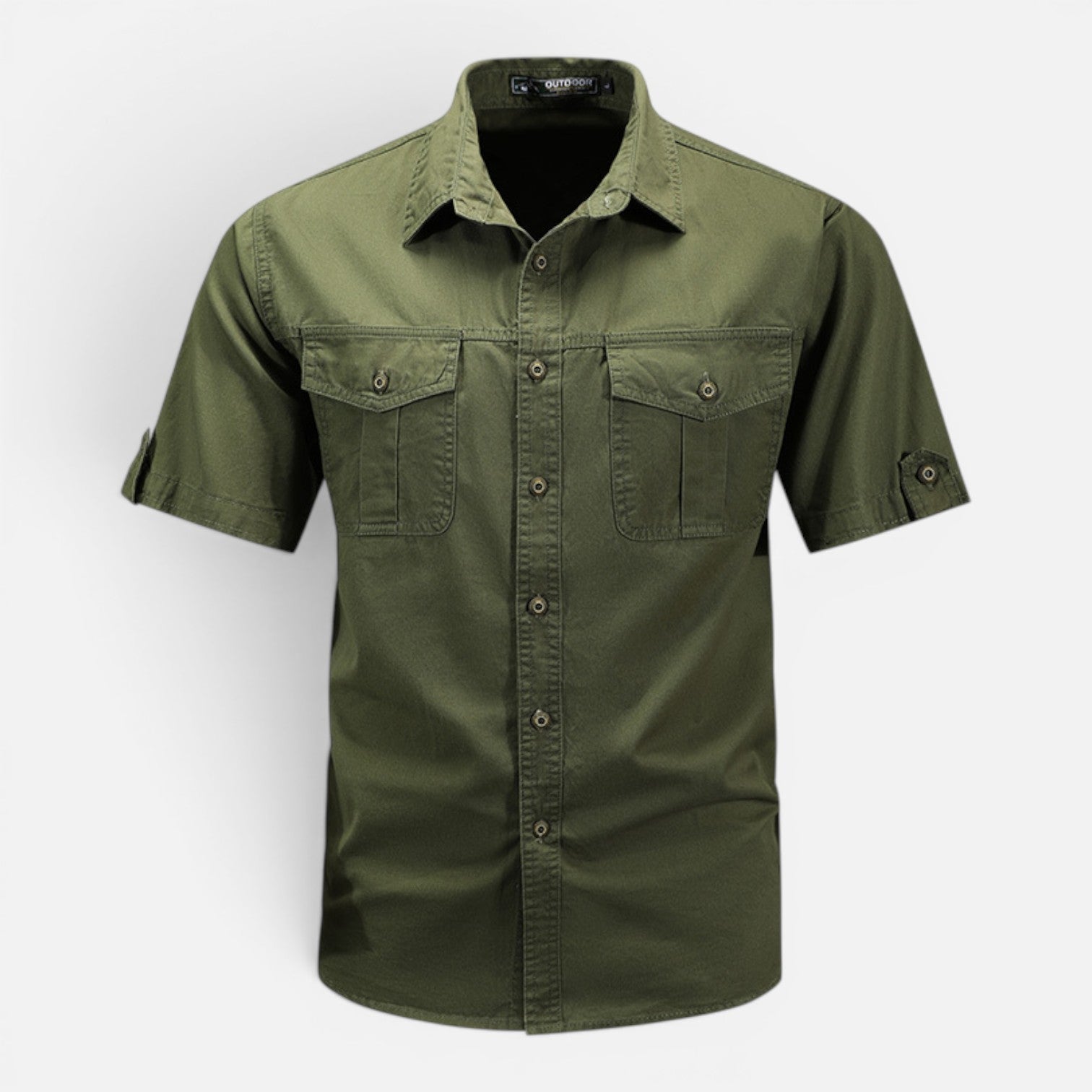 Men's Short Sleeve Utility Shirt - Dual Chest Pockets Roll-Up Tabs