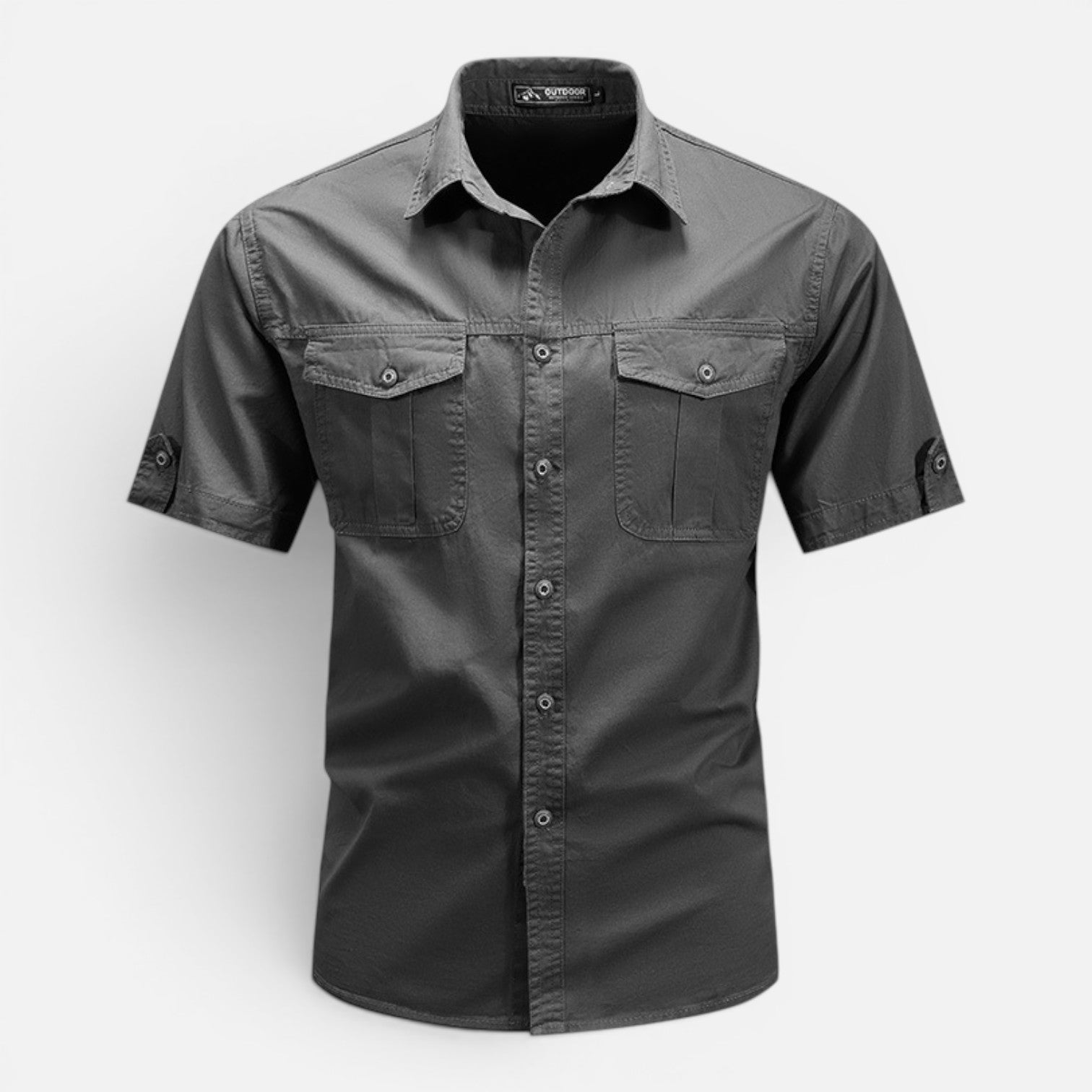 Men's Short Sleeve Utility Shirt - Dual Chest Pockets Roll-Up Tabs