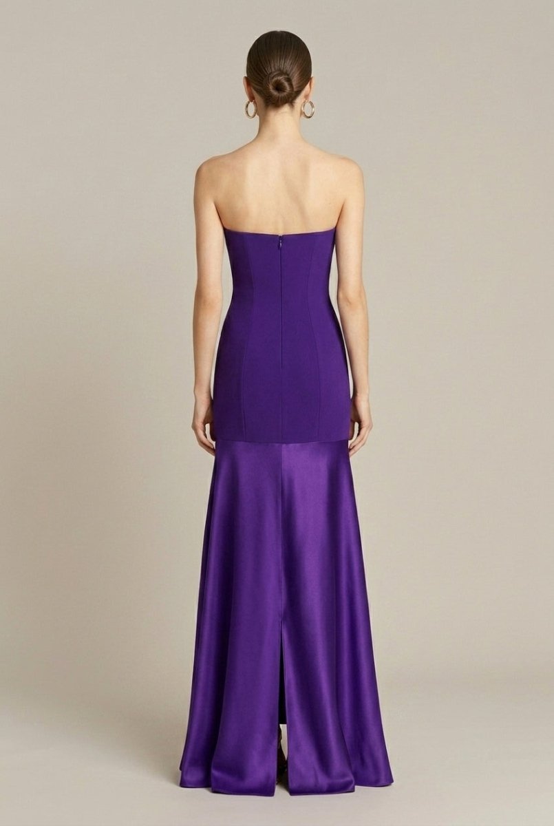 Strapless Drop Waist Maxi Dress – Fitted Bodice with Flared Satin Hem