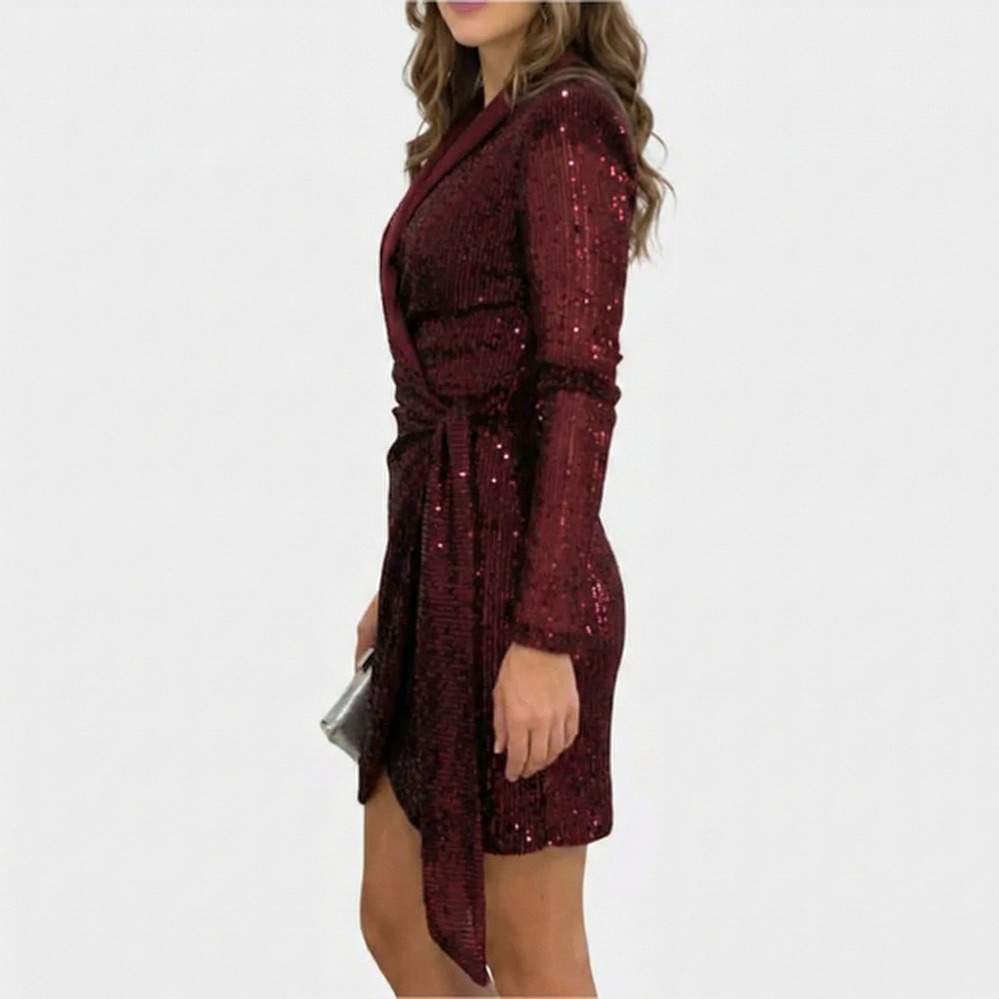 Women’s Elegant Wrap Mini Dress – Long Sleeve Evening Silhouette