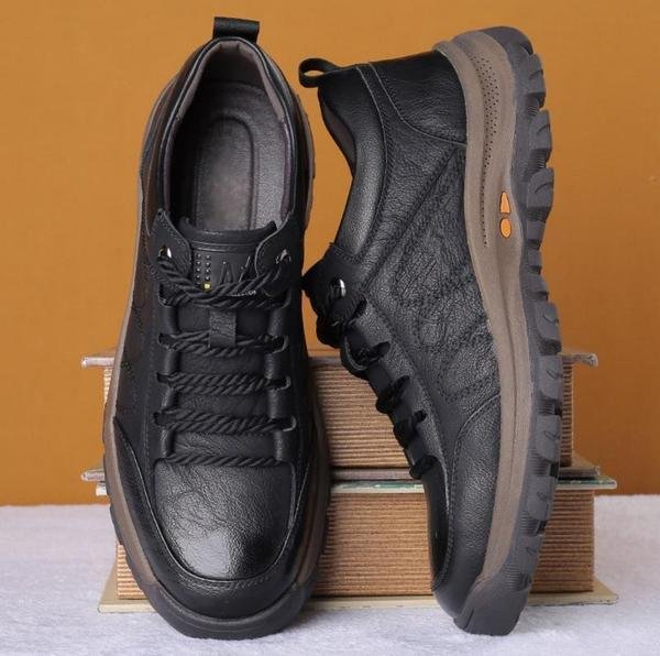 Men's Leather Lace-Up Sneakers with Chunky Sole