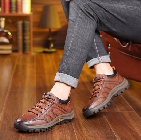 Men's Leather Lace-Up Sneakers with Chunky Sole