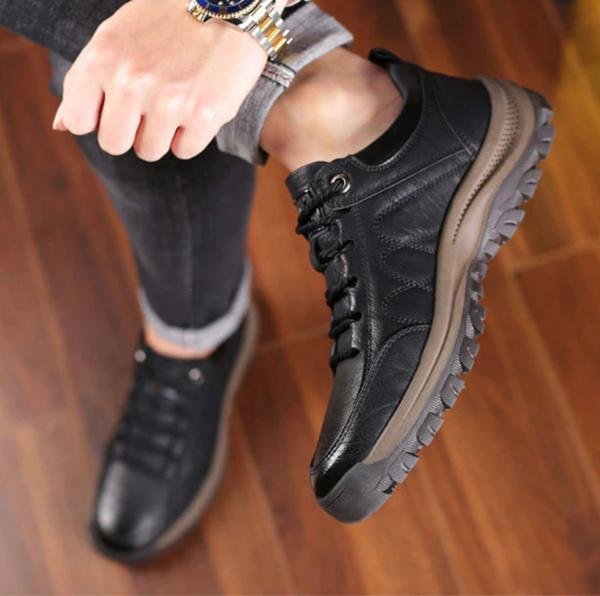 Men's Leather Lace-Up Sneakers with Chunky Sole