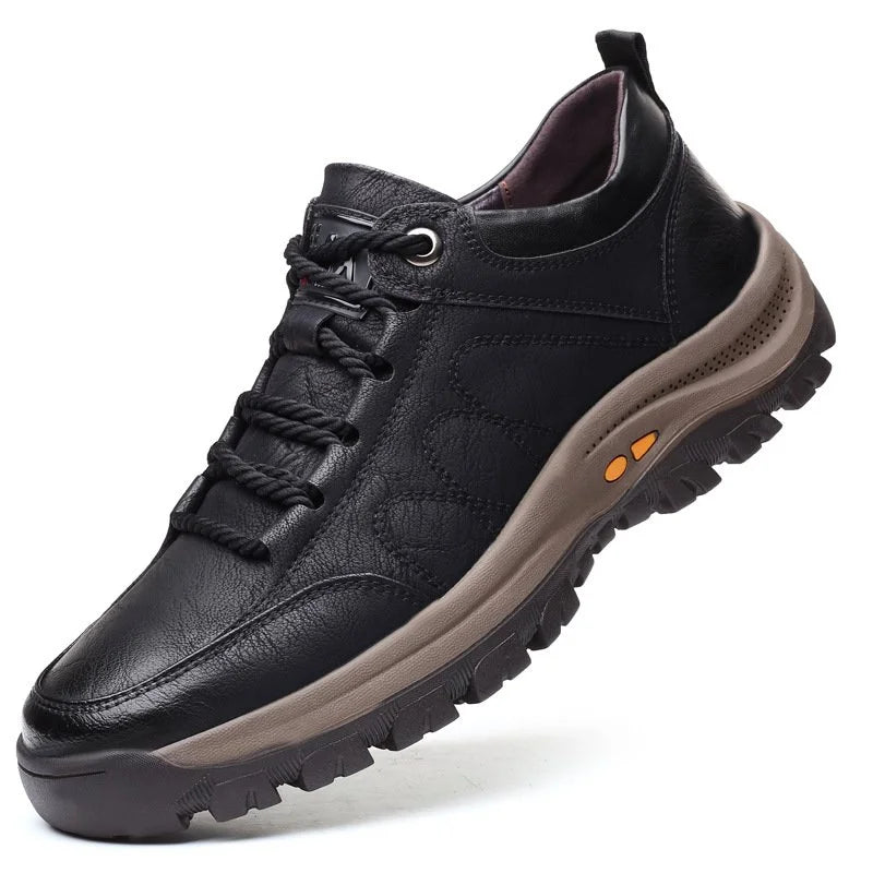 Men's Leather Lace-Up Sneakers with Chunky Sole