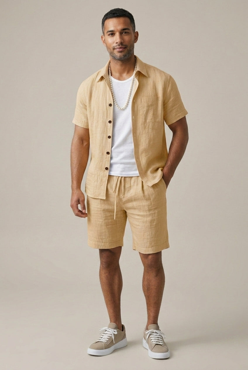 Men's Two-Piece Set Woven Short Sleeve Quick Dry Drawstring