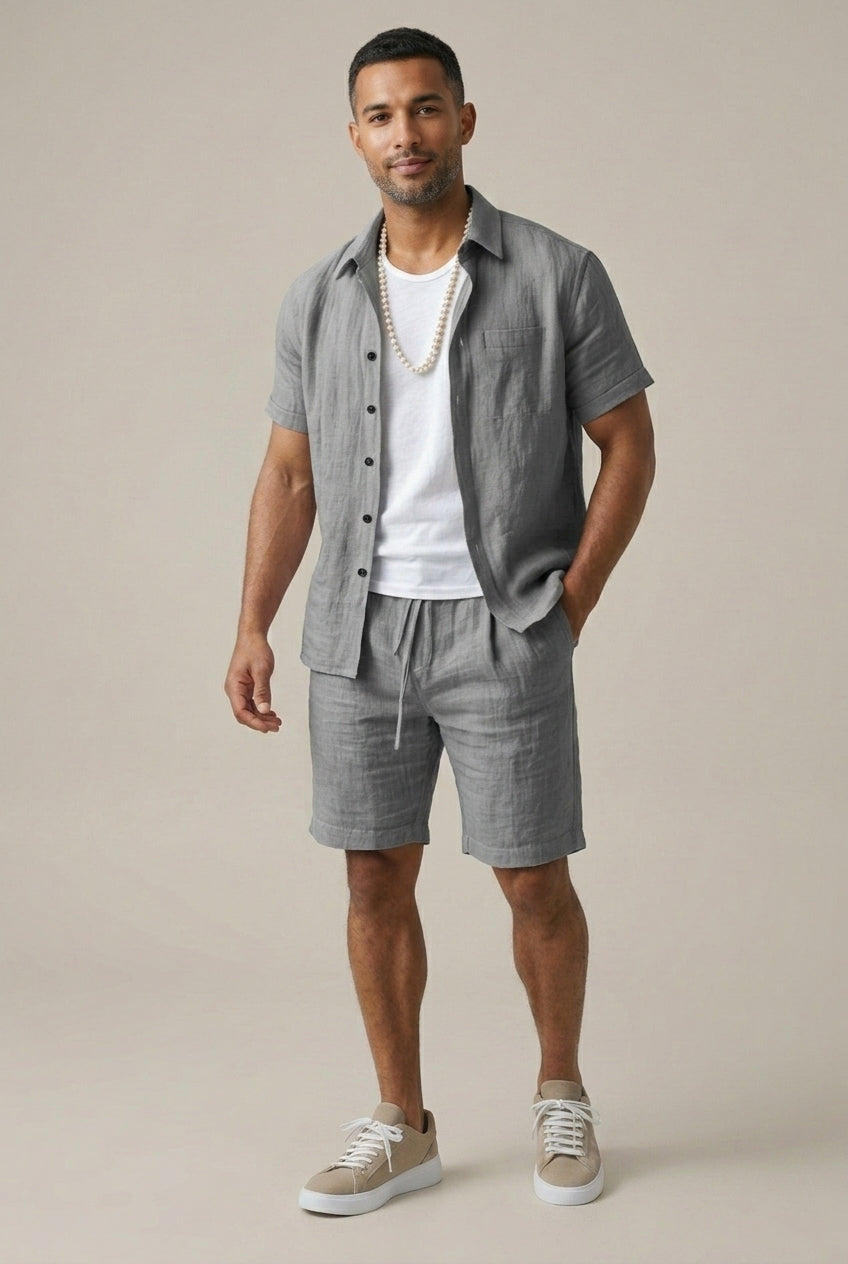 Men's Two-Piece Set Woven Short Sleeve Quick Dry Drawstring