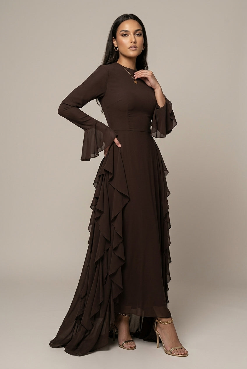 Women's Long Sleeve High Neck Ruffle Dress