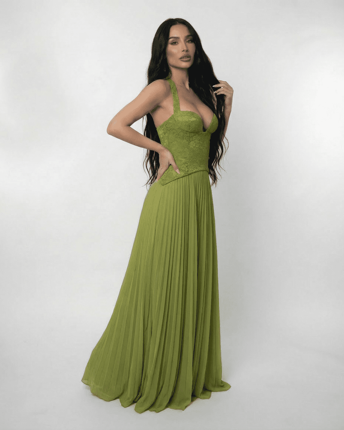 Robe maxi bustier à bretelles avec dos lacé pour femmes