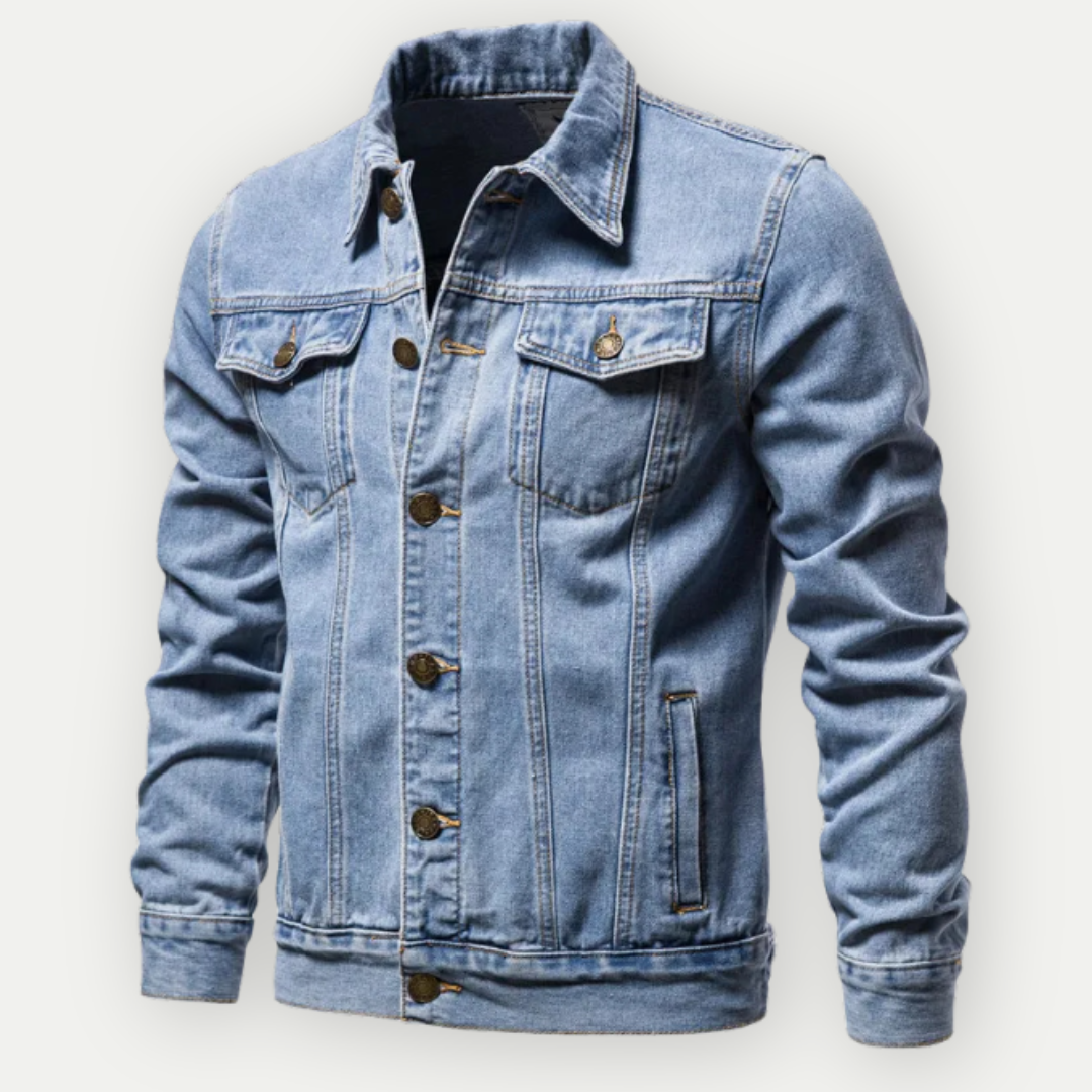 Men’s Regular Fit Denim Jacket with Collared Button Front