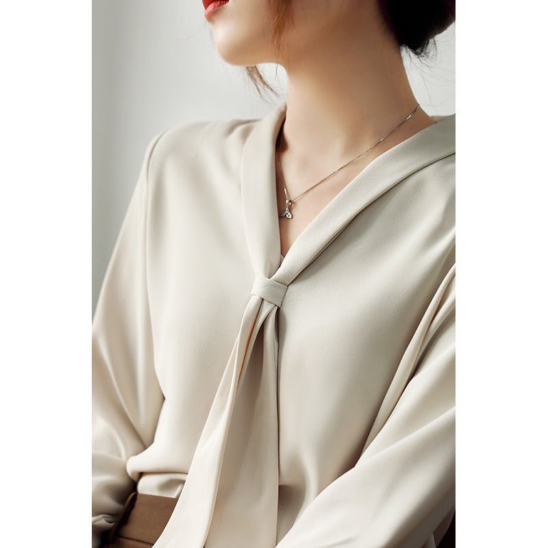 Women’s Bow - Tie V - Neck Long Sleeve Blouse