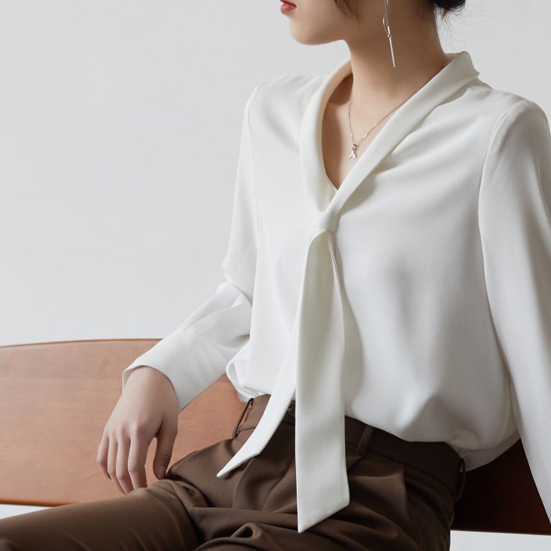 Women’s Bow - Tie V - Neck Long Sleeve Blouse