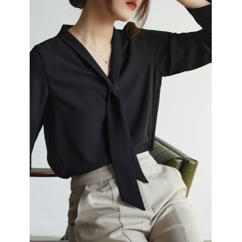 Women’s Bow - Tie V - Neck Long Sleeve Blouse