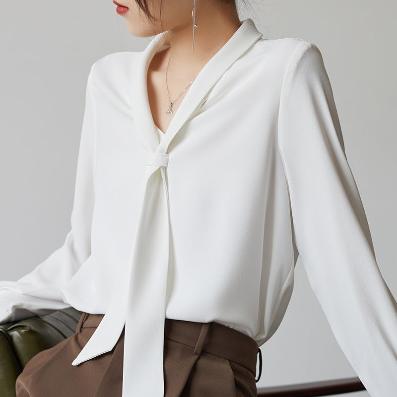 Women’s Bow - Tie V - Neck Long Sleeve Blouse