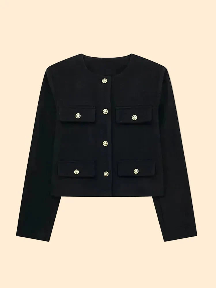 Styling Textured Jacket Women’s Cropped Textured Jacket with Button Front for Elegant Styling